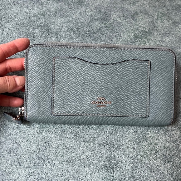 Coach Handbags - Coach Grey Blue Leather Wallet As Is